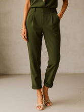 Women Olive Cross Pocket Bottom Fold Straight Pants-SFPANT51288