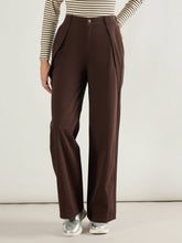 Women Brown Twill Inverted Pleat Wide Leg Pants-SFPANT51298