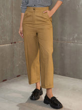 Women Khaki Brown Twill Wide Leg Pants-SFPANT51313