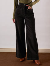Women Black Corduroy Front Patch Pocket Wide Leg Pants-SFPANT51319