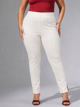 Women White Roma Side Slit Jegging