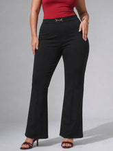 Women Black Roma Front Metal Trim Bell Bottom Pants