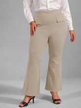 Women Beige Front Flap Bell Bottom Pants
