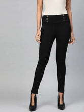 Black Mock Button High Waist Jeggings