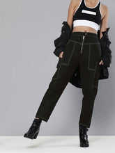 Black Contrast Stitch Zipper Fly Pants