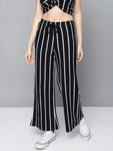Black Stripes Drawstring Wide Leg Pants