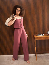 Women Pink Button Down Top With Elasticated Pants-SFSETS42318-51213