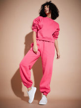 Women Pink Premium Fleece Oversized Sweatshirt With Joggers-SFSETS95769