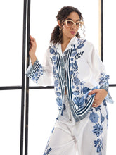 Women White & Blue Floral Lounge Shirt With Pants-SFSETS95986