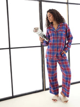Women Red & Blue Check Shirt With Lounge Pants-SFSETS95995