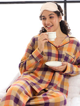 Women Beige & Orange Check Shirt With Lounge Pants-SFSETS95996