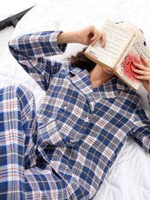 Women Navy & White Check Lounge Shirt With Pants-SFSETS95997