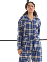 Women Blue & Beige Check Lounge Shirt With Pants-SFSETS96000