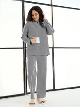 Women Black & White Stripes Lounge Shirt With Pants-SFSETS96001