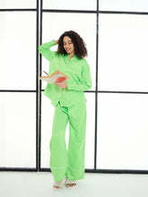 Women Green Satin Lounge Shirt With Pants-SFSETS96007