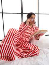 Women Red & White Satin Lounge Shirt With Pants-SFSETS96010