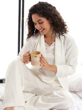 Women White Satin Strappy Top With Pants & Shrug-SFSETS96011