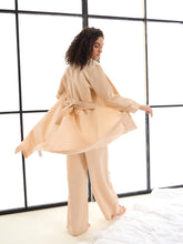 Women Beige Satin Strappy Top With Pants & Shrug-SFSETS96012