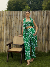 Women Green & White Floral Bustier, Pant & Shrug-SFSETS96020
