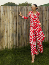 Women Red & White Printed Long Straight Shirt With Pants-SFSETS96021