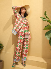 Women Red Cambric Floral Shirt With Pants-SFSETS96142