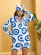 Women White Evil Eye Print Oversized Shirt With Shorts-SFSETS96147