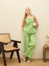 Women Green Schiffli Strappy Top With Pants-SFSETS96234