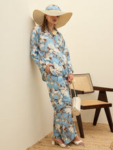 Women Blue Floral Oversize Shirt With Cargo Pocket Pants-SFSETS96381