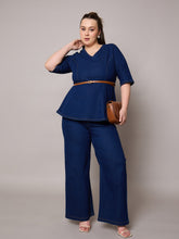 Women Navy Blast Denim Peplum Top With Jeans-SFSETS96408