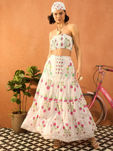 Women Pink & White Floral Tube Top With Tiered Skirt-SFSETS96428