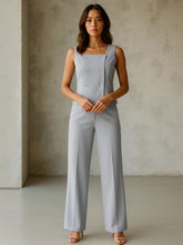 Women Grey Sleeveless Button Top With Straight Pants-SFSETS96483