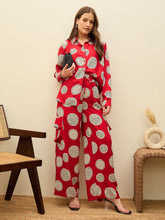Women Maroon Printed Oversize Shirt With Box Pocket Pants-SFSETS96501