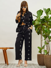 Women Black Embroidered Shirt With Straight Pants-SFSETS96505