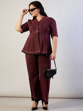 Women Red Wash Denim Metal Button Top With Jeans-SFSETS96564