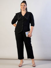 Women Jet Black Denim Peter Pan Top With Mom Fit Jeans-SFSETS96567