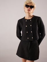 Women Black Tweed Full Sleeves Crop Blazer With Mini Skirt-SFSETS96604