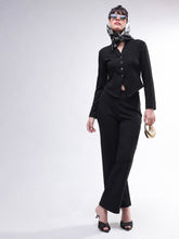 Women Black Button Down Full Sleeve Top with Track Pants