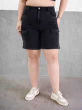 Women Black Denim Hem Pockets Bermuda Shorts-SFSHOR90110