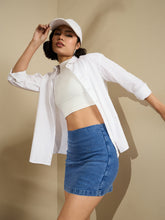 Women Blue Denim Light Faded Skorts-SFSHOR9113