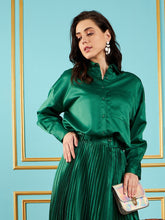 Women Green Satin Oversized Shirt-SFSHRT20239
