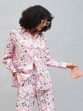 Women Pink Satin Floral Oversized Shirt-SFSHRT20243