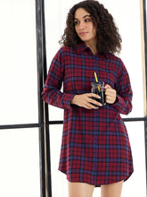 Women Maroon & Blue Check Lounge Longline Shirt-SFSHRT20471