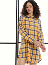 Women Yellow & Navy Check Lounge Longline Shirt-SFSHRT20472
