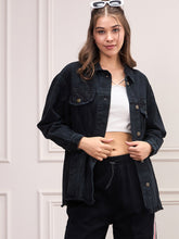Women Black Washed Denim Shacket-SFSHRT20533