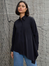 Women Black Poplin Assymetric Hem Shirt-SFSHRT20596