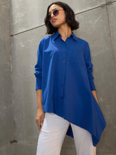 Women Royal Blue Poplin Assymetric Hem Shirt-SFSHRT20597