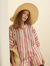 Women Red & Beige Chevron Stripe Oversized Shirt-SFSHRT20598