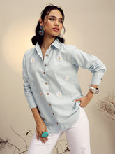 Women Grey Striped Regular Shirt-SFSHRT20683