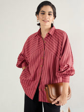 Women Red & White Stripe Oversized Shirt-SFSHRT20696