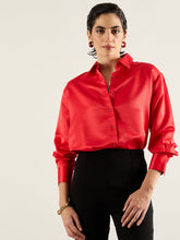 Women Red Satin Oversized Shirt-SFSHRT20698